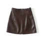 High Waist Slim Zipper A-Line PU Leather Short Skirt