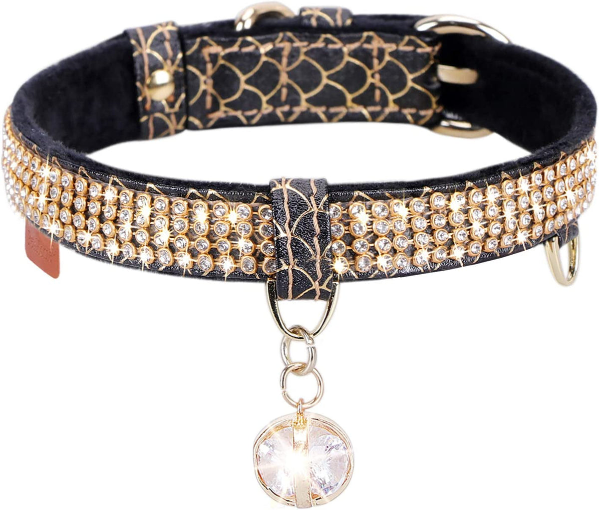 Cat Collar, Dog Collar, [Bling Rhinestones] Premium PU Leather with Pendant Adjustable Collars for Small to Medium Dog Medium Pink