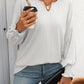 Mandy Textured Notched Lantern Sleeve T-Shirt