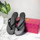 Tory Burch Everly Black Leather Chain Flip Flop Sandals