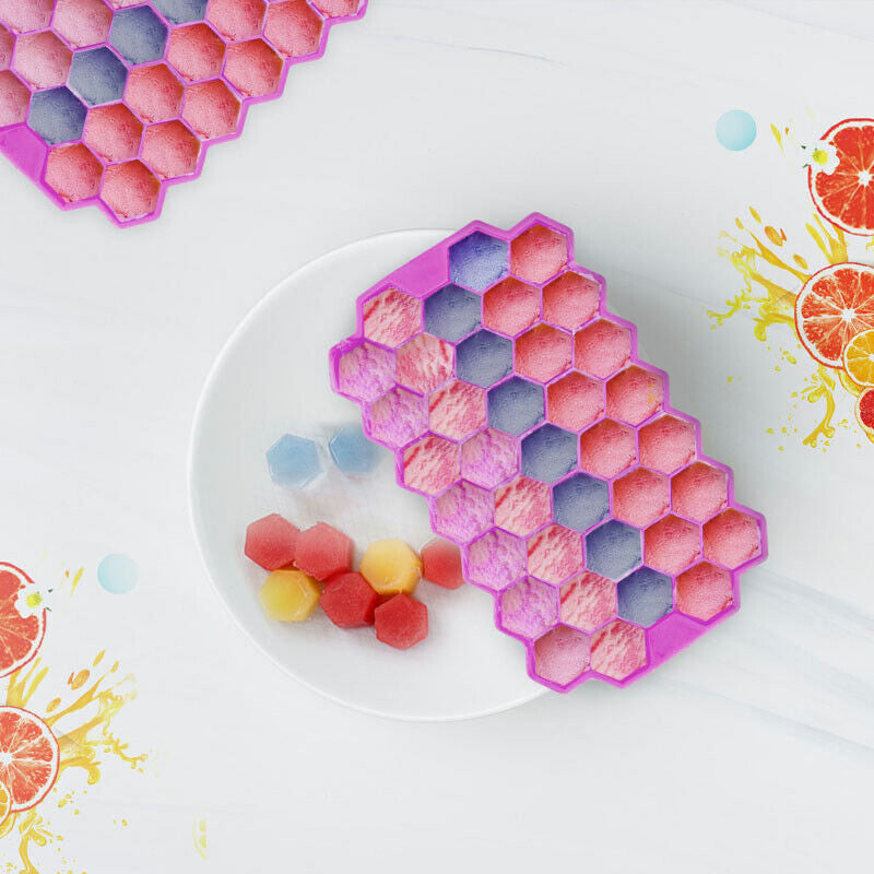 Ice Cube Tray, Set of 2 Honeycomb Shape Silicone Ice Cube Mold with Lid Storage