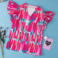 Ruffled Printed Notched Cap Sleeve Blouse