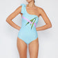 Marina West Swim Vacay Mode One Shoulder Swimsuit in Pastel Blue