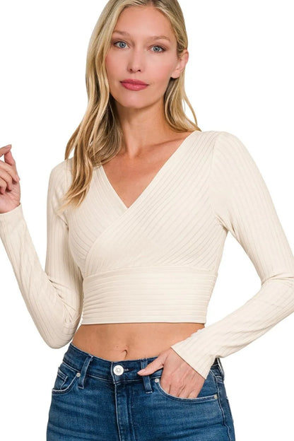 Zenana Ribbed Surplus Waist Band Long Sleeve Top