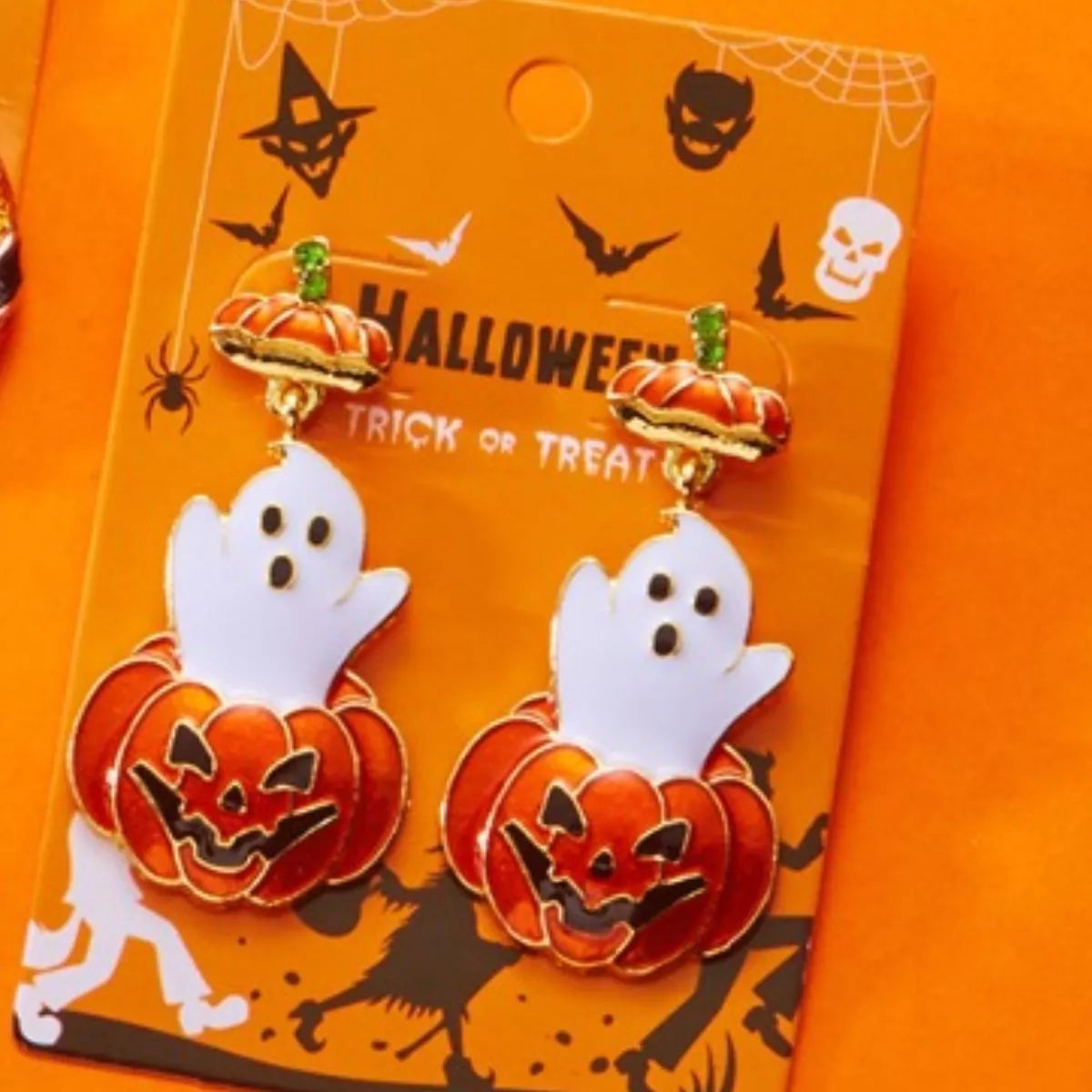 Halloween Ghost Pumpkin Dangle Earrings