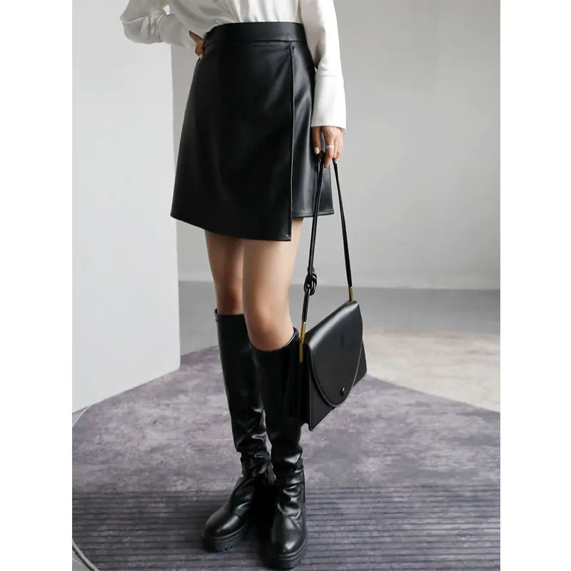 Retro High Waist PU Leather A-Line Women's Skirt