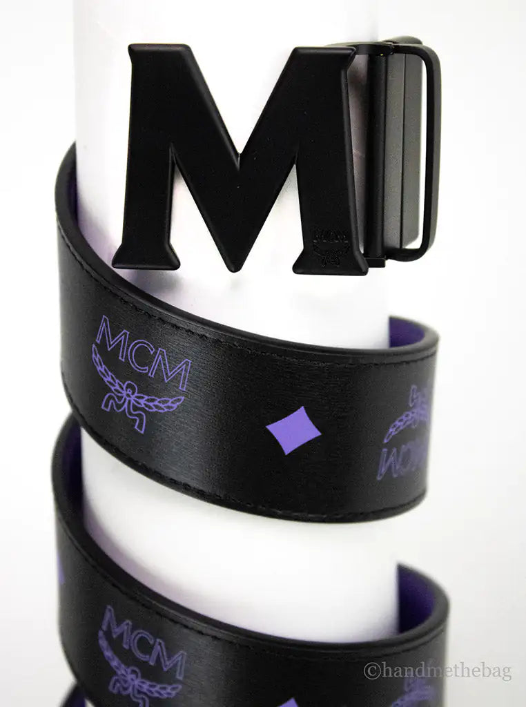 MCM Smooth Visetos Logo Dahlia Purple Leather Adjustable Reversible M Buckle Belt