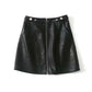 High Waist Slim Zipper A-Line PU Leather Short Skirt