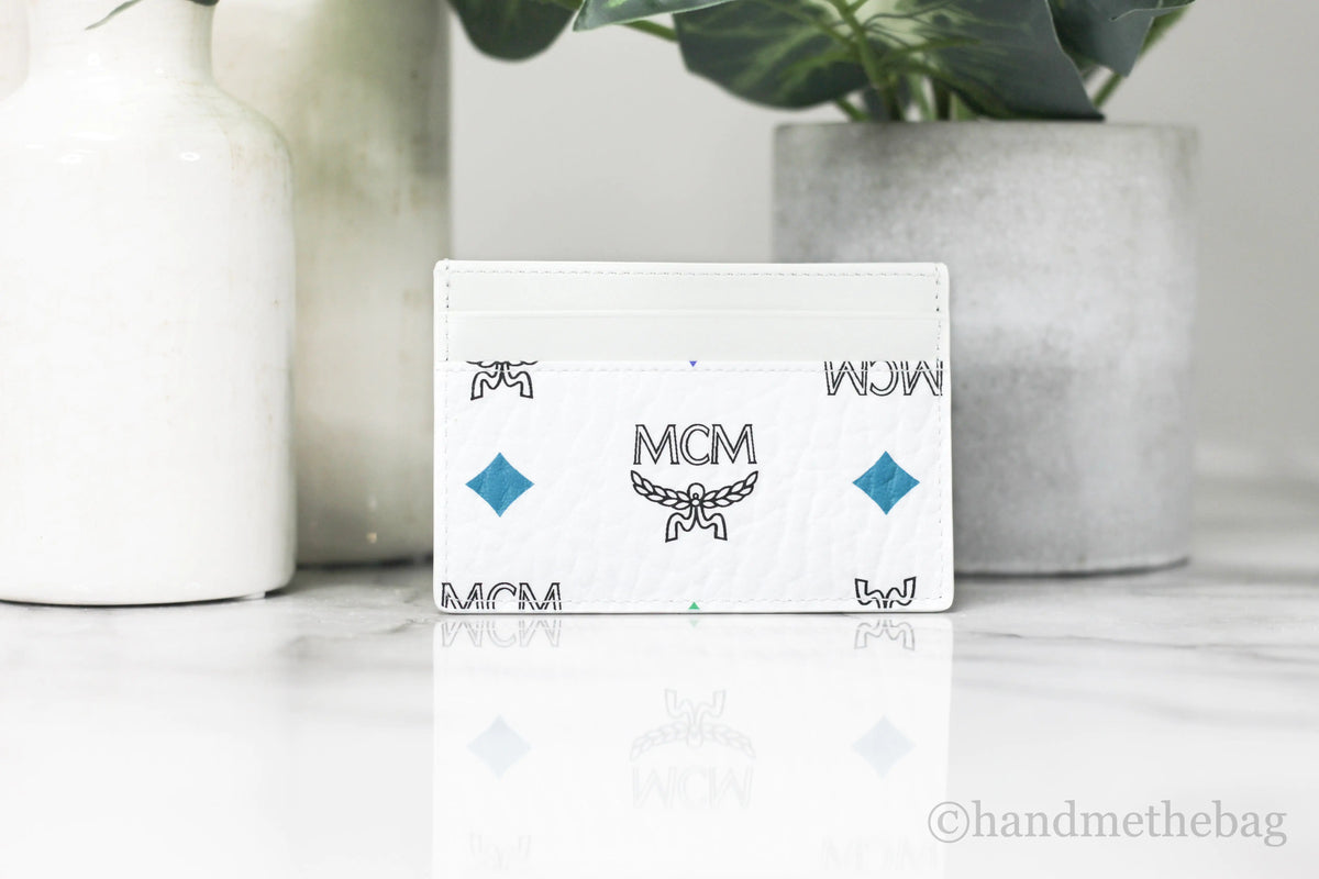 MCM Spectrum White Blue Visetos Leather Card Case