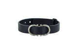 Salvatore Ferragamo Black Calf Leather Gancio Hook Logo Lettering Bracelet