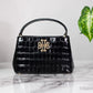 Tory Burch (142566) Small Black Crocodile Embossed Leather Micro Satchel Handbag