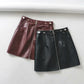 High Waist Slim Zipper A-Line PU Leather Short Skirt