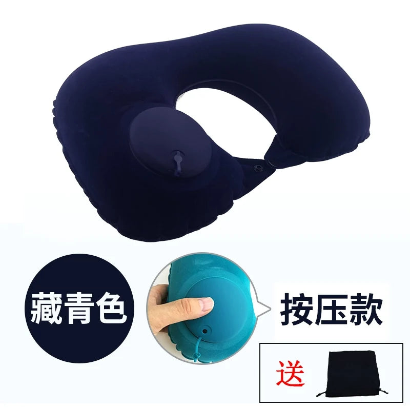 U-Shape Pillow Inflatable Blowing Neck Protection Pillow Afternoon Nap Pillow Aircraft Portable Travel Press Type Handy Gadget Travel Three Pieces