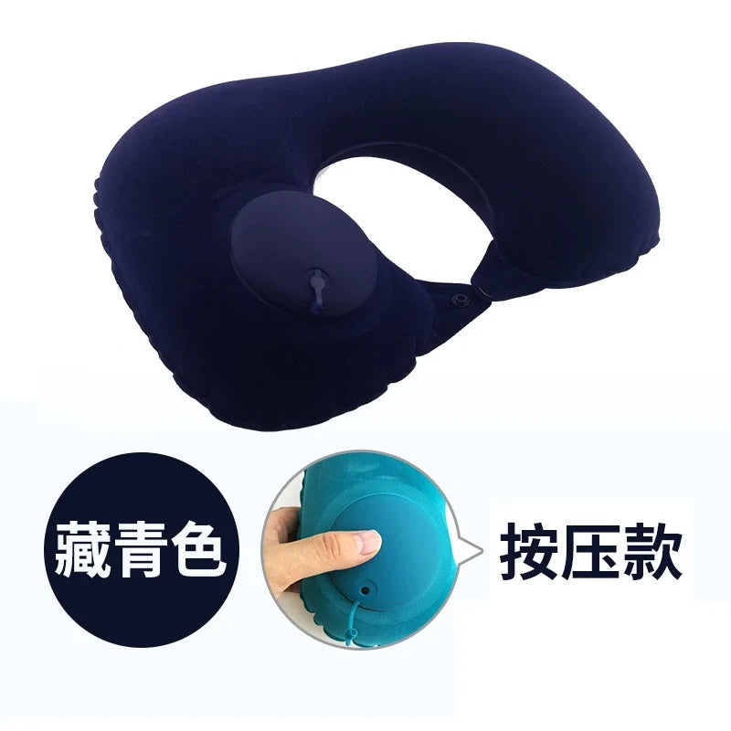 U-Shape Pillow Inflatable Blowing Neck Protection Pillow Afternoon Nap Pillow Aircraft Portable Travel Press Type Handy Gadget Travel Three Pieces