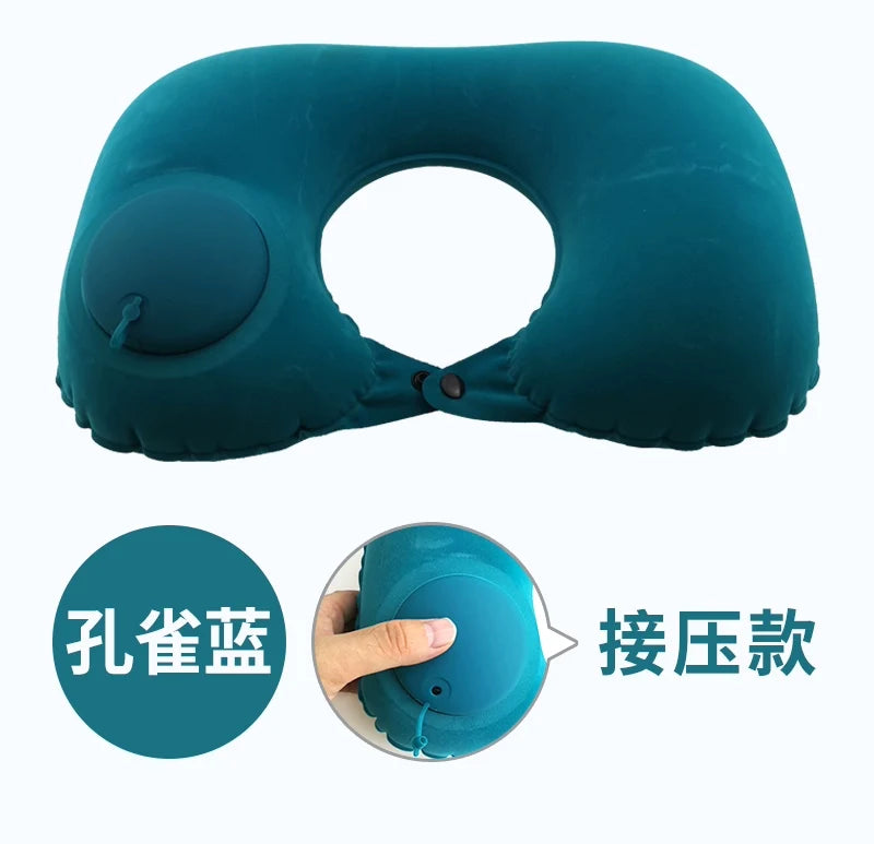 U-Shape Pillow Inflatable Blowing Neck Protection Pillow Afternoon Nap Pillow Aircraft Portable Travel Press Type Handy Gadget Travel Three Pieces