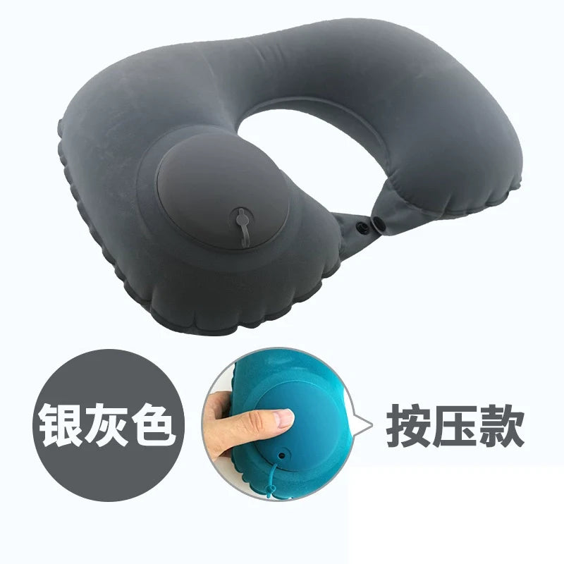 U-Shape Pillow Inflatable Blowing Neck Protection Pillow Afternoon Nap Pillow Aircraft Portable Travel Press Type Handy Gadget Travel Three Pieces