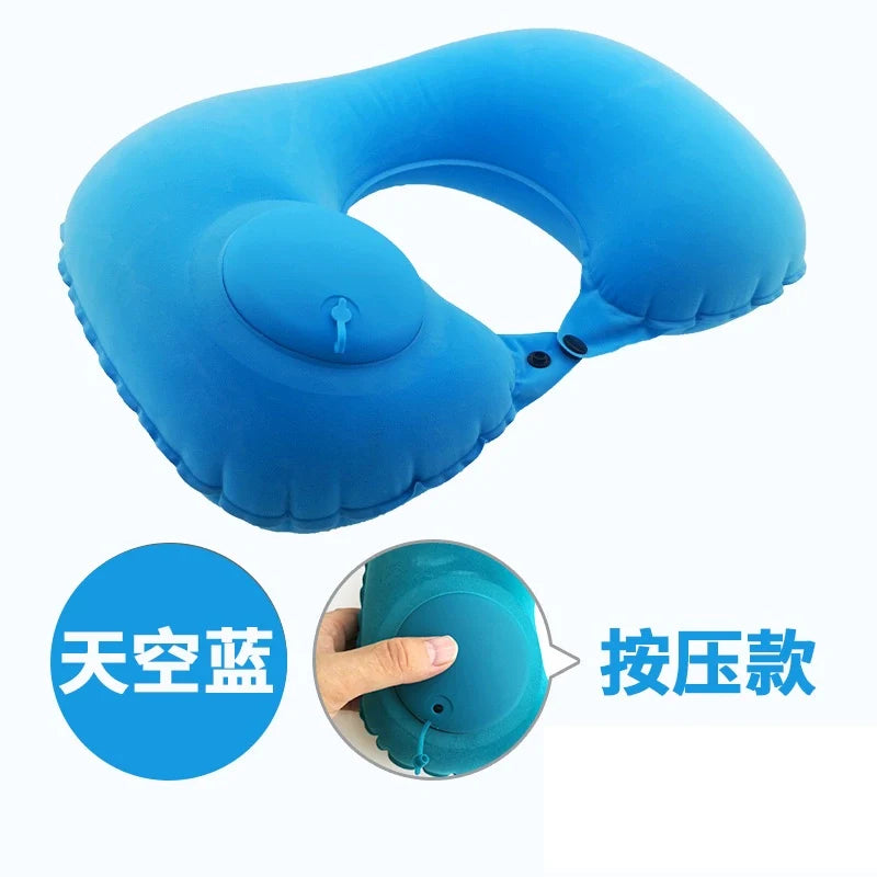 U-Shape Pillow Inflatable Blowing Neck Protection Pillow Afternoon Nap Pillow Aircraft Portable Travel Press Type Handy Gadget Travel Three Pieces