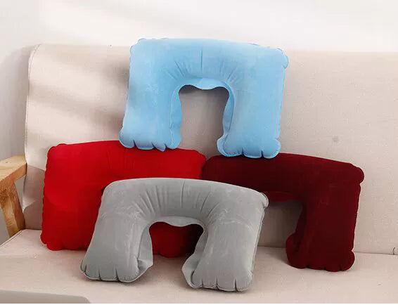 U-Shape Pillow Inflatable Blowing Neck Protection Pillow Afternoon Nap Pillow Aircraft Portable Travel Press Type Handy Gadget Travel Three Pieces
