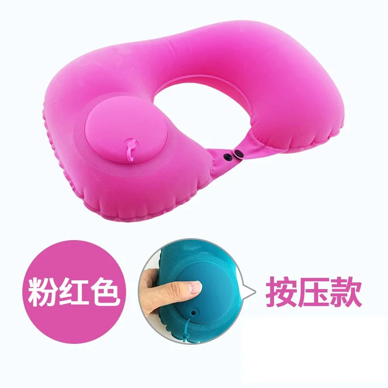 U-Shape Pillow Inflatable Blowing Neck Protection Pillow Afternoon Nap Pillow Aircraft Portable Travel Press Type Handy Gadget Travel Three Pieces