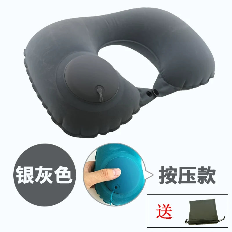 U-Shape Pillow Inflatable Blowing Neck Protection Pillow Afternoon Nap Pillow Aircraft Portable Travel Press Type Handy Gadget Travel Three Pieces