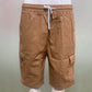 Men Casual Chino Cargo Shorts Elastic Waist Drawstring 6 Pockets Summer Trousers