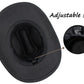 Western Cowboy Hat for Men Women Classic Roll Up Fedora Hat with Buckle Belt(Size:Medium) Black - Square Medium