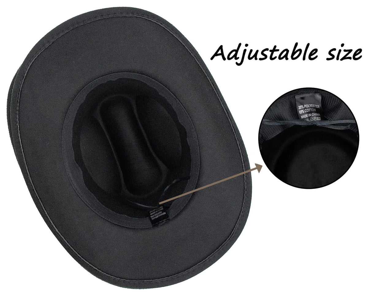 Western Cowboy Hat for Men Women Classic Roll Up Fedora Hat with Buckle Belt(Size:Medium) Black - Square Medium