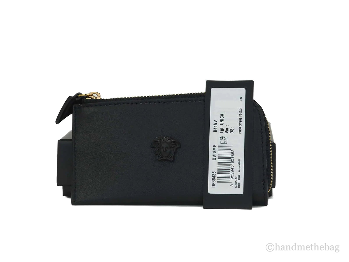 Versace Small Black Leather Matte Medusa Zip Card Case
