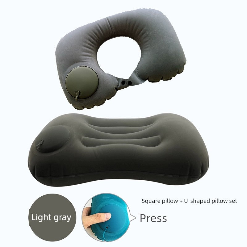U-Shape Pillow Inflatable Blowing Neck Protection Pillow Afternoon Nap Pillow Aircraft Portable Travel Press Type Handy Gadget Travel Three Pieces