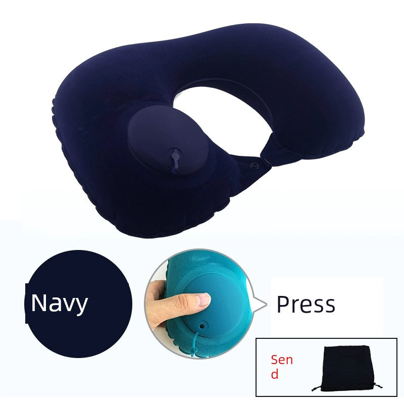 U-Shape Pillow Inflatable Blowing Neck Protection Pillow Afternoon Nap Pillow Aircraft Portable Travel Press Type Handy Gadget Travel Three Pieces