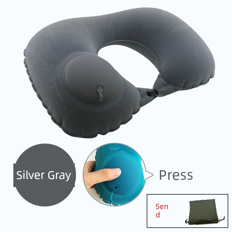 U-Shape Pillow Inflatable Blowing Neck Protection Pillow Afternoon Nap Pillow Aircraft Portable Travel Press Type Handy Gadget Travel Three Pieces