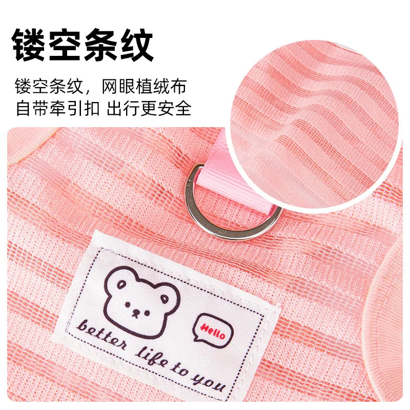 Spring and Summer Pet Feet Breathable Lightweight Hollow Striped Pulling Dog Vest Cat Teddy Dog Clothes Cooling Vest for Dogs