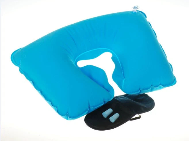 U-Shape Pillow Inflatable Blowing Neck Protection Pillow Afternoon Nap Pillow Aircraft Portable Travel Press Type Handy Gadget Travel Three Pieces