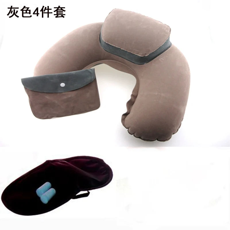 U-Shape Pillow Inflatable Blowing Neck Protection Pillow Afternoon Nap Pillow Aircraft Portable Travel Press Type Handy Gadget Travel Three Pieces