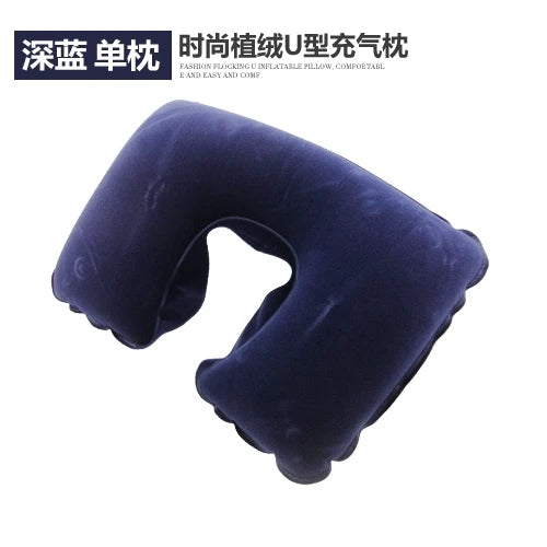 U-Shape Pillow Inflatable Blowing Neck Protection Pillow Afternoon Nap Pillow Aircraft Portable Travel Press Type Handy Gadget Travel Three Pieces