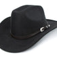 Western Cowboy Hat for Men Women Classic Roll Up Fedora Hat with Buckle Belt(Size:Medium) Black - Square Medium