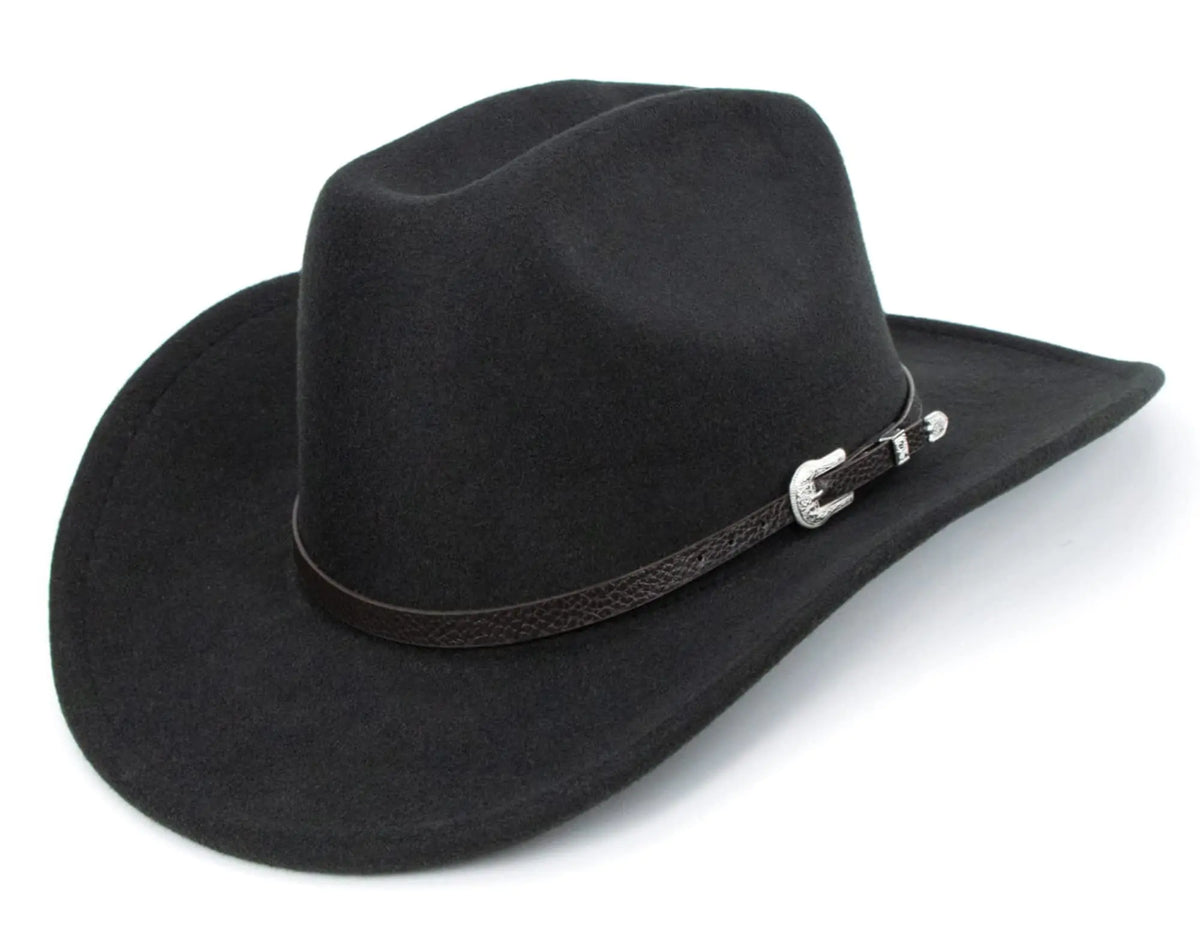 Western Cowboy Hat for Men Women Classic Roll Up Fedora Hat with Buckle Belt(Size:Medium) Black - Square Medium