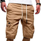 Men Casual Chino Cargo Shorts Elastic Waist Drawstring 6 Pockets Summer Trousers