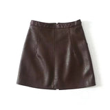 High Waist Slim Zipper A-Line PU Leather Short Skirt