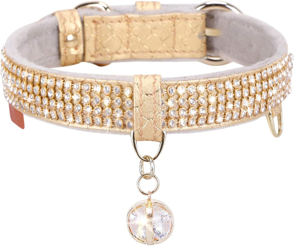 Cat Collar, Dog Collar, [Bling Rhinestones] Premium PU Leather with Pendant Adjustable Collars for Small to Medium Dog Medium Pink