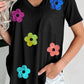 Sequin Flower V-Neck Short Sleeve T-Shirt