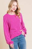 BOMBOM Long Sleeve Curved Hem Ribbed T-Shirt
