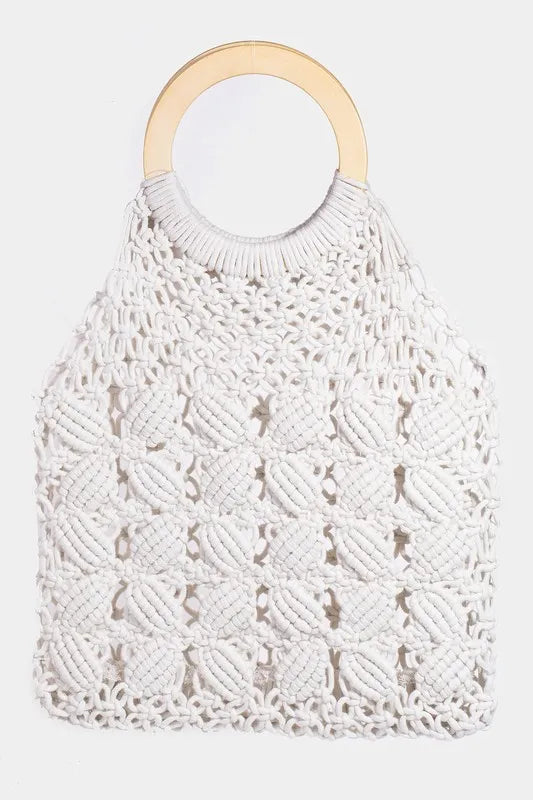 Fame Boho Braided Wooden Top Handle Bag