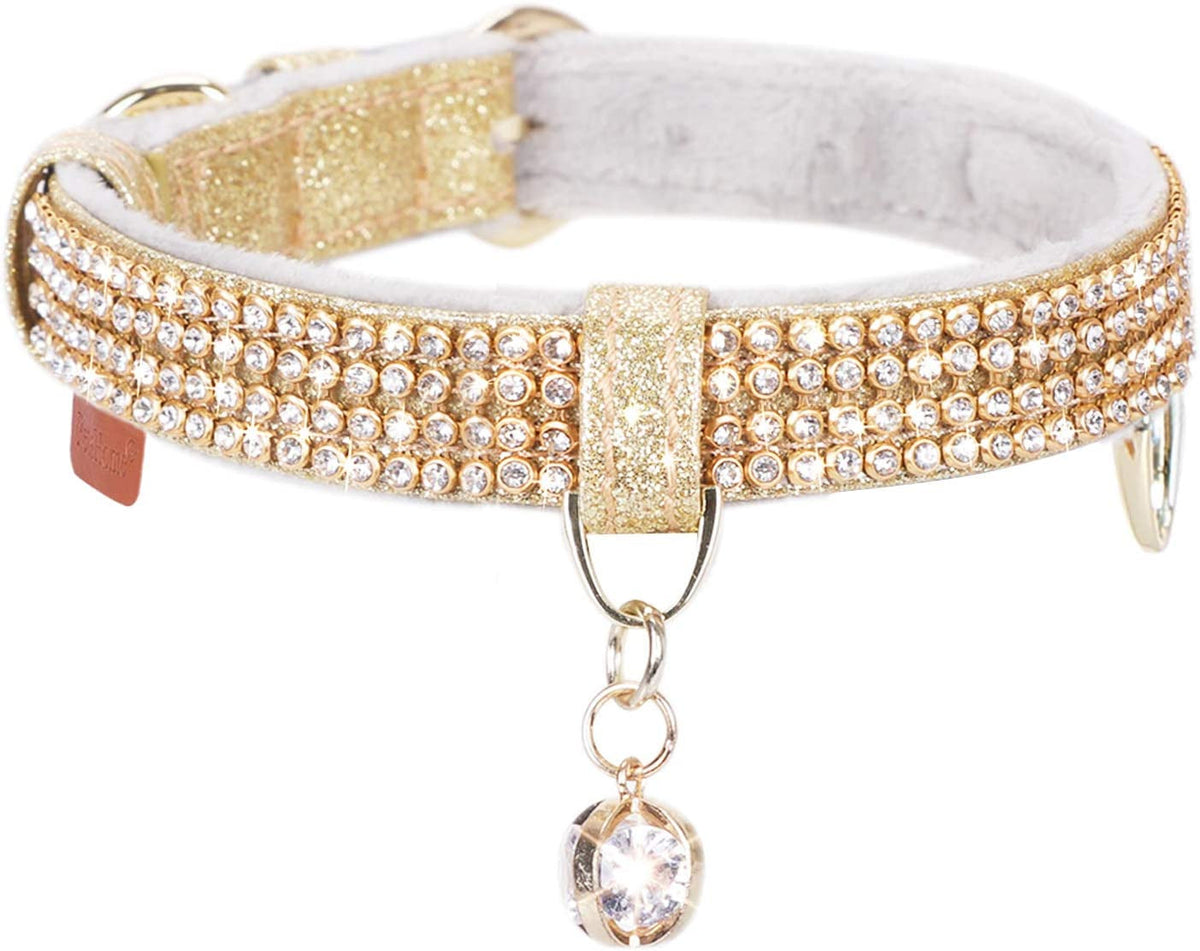Cat Collar, Dog Collar, [Bling Rhinestones] Premium PU Leather with Pendant Adjustable Collars for Small to Medium Dog Medium Pink