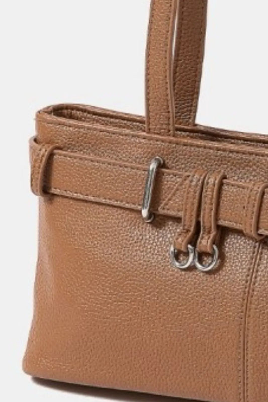 Fame Belt Strap Textured Faux Leather Shoulder Bag