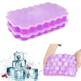 Ice Cube Tray, Set of 2 Honeycomb Shape Silicone Ice Cube Mold with Lid Storage
