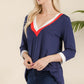 Celeste Full Size Celeste Full Size V-Neck Contrast T-Shirt