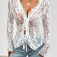 Tied V-Neck Long Sleeve Lace Top