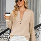 Striped Notched Long Sleeve T-Shirt