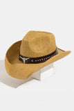 Fame Studded Bull Head Strap Straw Western Cowboy Hat